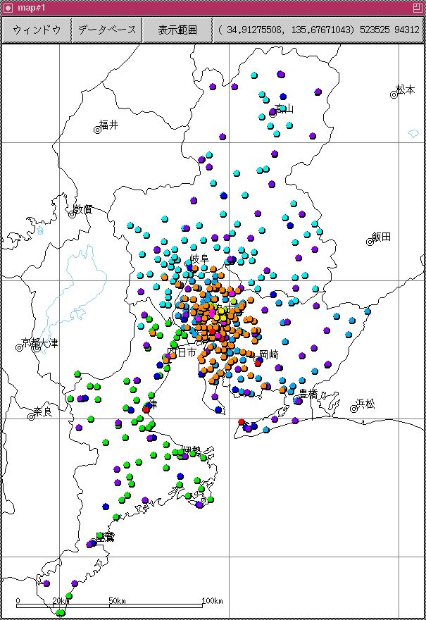 図1 東海3県の機関別の強震観測点